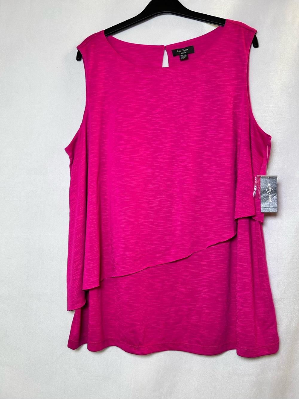 NWT Lord & Taylor Woman Hot Pink Sleeveless Layered Top Blouse 1X